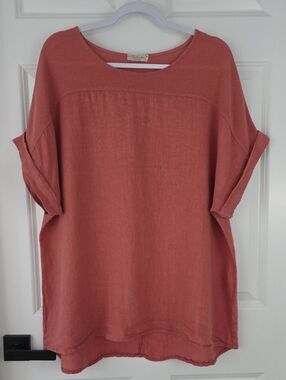 Bellambia Italian Linen/Cotton Lagenlook Blouse Shirt Pink Boxy  Plus SZ 1X